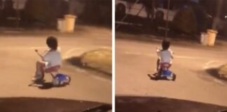 Grabaron a un nene “fantasma” andando en triciclo por la ruta y el video se hizo viral