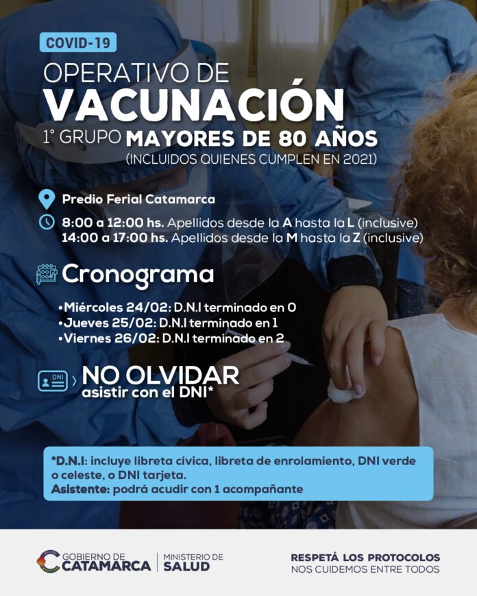 El miércoles 24 comienza la vacunación para adultos mayores de 80 años