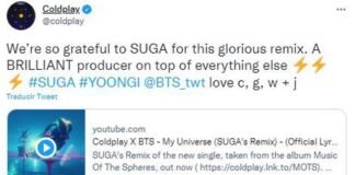 Suga lanzó un remix de “My Universe” de BTS y Coldplay