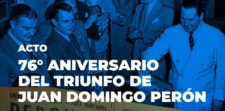 Acto en el PJ por el 76° aniversario del primer triunfo electoral de Juan Perón