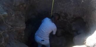 Cavó un pozo para una fosa y encontró restos óseos humanos
