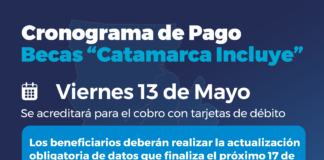 Cronograma de pago de becas «Catamarca Incluye» mayo