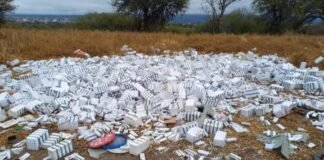 Gran cantidad de muestras de remedios tirados en cercanias del rio del Valle
