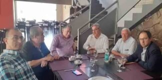 Encuentro entre Raúl Jalil y APROSCA por el conflicto Raul Jalil, Juan Cruz Miranda, Gremio APROSCA