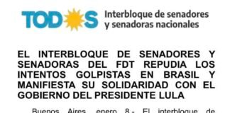Lucia repudio el intento de Golpe de Estado en Brasil y respalda a Lula