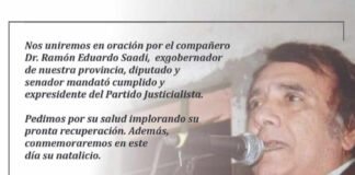Pide por la pronta recuperación de ex Gob. Dr. Ramón Eduardo Saadi