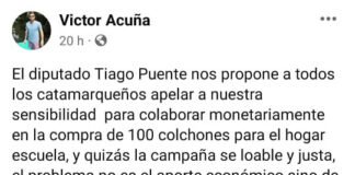 Víctor Acuña cruzo al diputadoTiago Puente por la Campaña de los Colchones Victor Acuña, Tiago Puente, Colchones Hogar Escuela