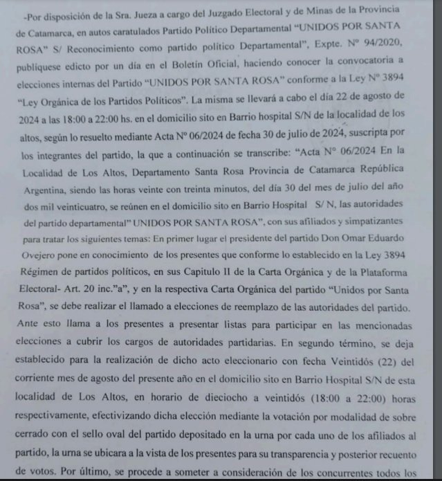 “UNIDOS POR SANTA ROSA” solicitó la convocatoria a elecciones internas