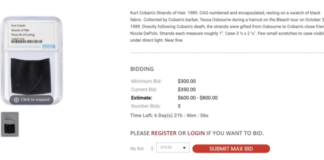 Subastan mechones de cabello de Kurt Cobain