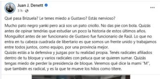 Denett le responde al diputado libertario: Qué pasa Brizuela? Le tenes miedo a Gustavo?