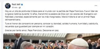 Raúl Jalil expresó su gran pesar por el reciente fallecimiento del Santo Padre