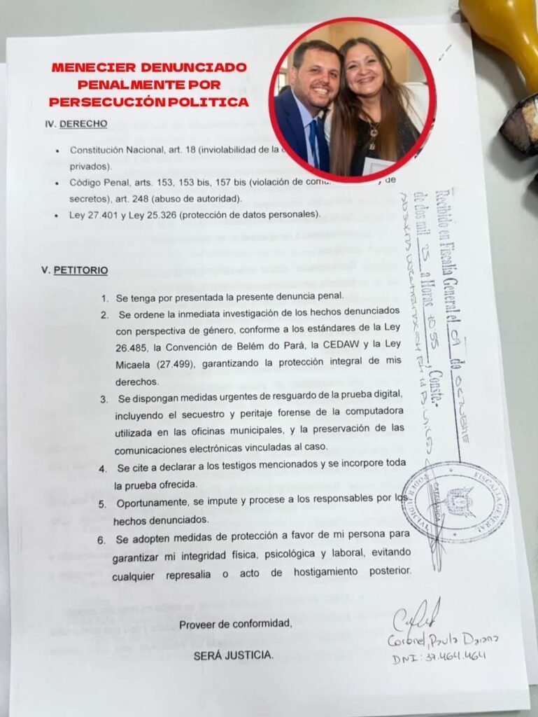 Paclín: Denunciaron al intendente Menecier por persecución laboral y difamación pública