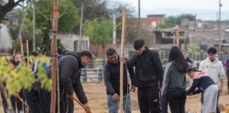 Gustavo encabezó una jornada de forestación en el canal de Choya por el Día del Árbol
