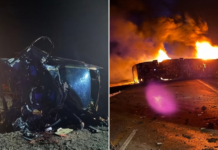 Un camión chocó con un auto, volcó y se incendió muriendo dos personas en Santiago del Estero